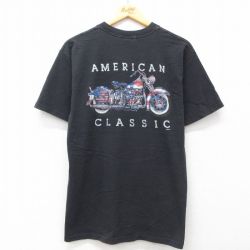 M★古着 半袖 ビンテージ Tシャツ メンズ 00年代 00s バイク コットン クルーネック 黒 ブラック 25jul26 中古