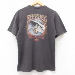 L★古着 半袖 Tシャツ メンズ RIP CURE スケルトン サーフィン クルーネック 濃グレー 25jul26 中古