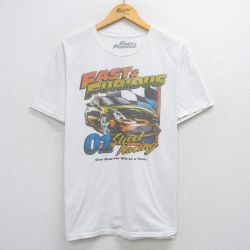 L★古着 半袖 Tシャツ メンズ FAST&FURIOUS コットン クルーネック 白 ホワイト 25jul28 中古