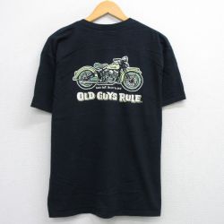 L★古着 半袖 ビンテージ Tシャツ メンズ 00年代 00s バイク OLD GUYS RULE 胸ポケット付き コットン クルーネック 黒 ブラック 25jul28 中古