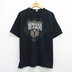 XL★古着 半袖 Tシャツ メンズ SEMANA バイク コットン クルーネック 黒 ブラック 25jul28 中古