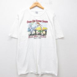XL★古着 半袖 ビンテージ Tシャツ メンズ 00年代 00s 犬 ネコ サーフィン 企業広告 コットン クルーネック 白 ホワイト 25jul31 中古