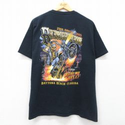 XL★古着 半袖 Tシャツ メンズ スケルトン バイク コットン クルーネック 黒 ブラック 25jul31 中古