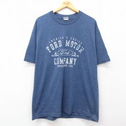 【50%OFF】XL★古着 半袖 Tシャツ メンズ フォード Ford クルーネック 紺 ネイビー 霜降り 25jul31 中古