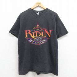 【50%OFF】L★古着 ヘインズ Hanes 半袖 ビンテージ Tシャツ メンズ 90年代 90s RIDIN バイク コットン クルーネック 黒 ブラック 25aug05 中古