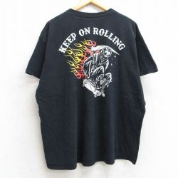 XL★古着 半袖 Tシャツ メンズ 死神 スケボー 大きいサイズ コットン クルーネック 黒 ブラック 25aug07 中古