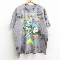 XL★古着 半袖 Tシャツ メンズ レーシングカー DOMINATE 大きいサイズ コットン クルーネック グレー タイダイ 25aug07 中古