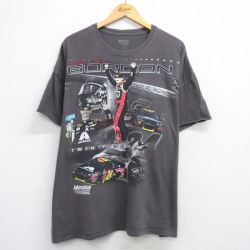 XL★古着 半袖 Tシャツ メンズ NASCAR レーシングカー ジェフゴードン 大きいサイズ コットン クルーネック 濃グレー 霜降り 25aug21 中古