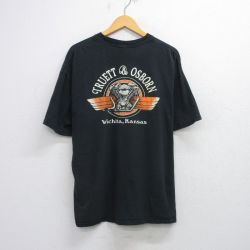 【50%OFF】XL★古着 半袖 ビンテージ Tシャツ メンズ 80年代 80s エンジン TRUETT&OSBORN 胸ポケット付き 大きいサイズ クルーネック 黒 ブラック 25aug21 中古