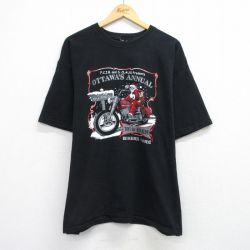XL★古着 半袖 Tシャツ メンズ バイク サンタクロース 大きいサイズ クルーネック 黒 ブラック 25aug21 中古
