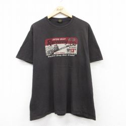 【20%OFF】XL★古着 ラッキーブランド Lucky Brand 半袖 ビンテージ Tシャツ メンズ 00年代 00s レースウェイ 大きいサイズ コットン クルーネック USA製 こげ茶 ブラウン 25aug22 中古