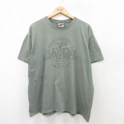 【50%OFF】XL★古着 ハーレーダビッドソン Harley Davidson 半袖 Tシャツ メンズ 鳥 大きいサイズ コットン クルーネック 薄緑 グリーン 【spe】 25aug22 中古