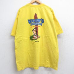 XL★古着 半袖 Tシャツ メンズ サーフボード 女性 大きいサイズ コットン クルーネック 黄色 イエロー 25aug22 中古