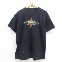 【50%OFF】L★古着 フルーツオブザルーム 半袖 Tシャツ メンズ レーシング コットン クルーネック 黒 ブラック 25aug23 中古