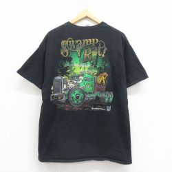 XL★古着 半袖 Tシャツ メンズ トラック コットン クルーネック 黒 ブラック 25aug23 中古