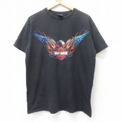 L★古着 ハーレーダビッドソン Harley Davidson 半袖 ビンテージ Tシャツ メンズ 00年代 00s ビッグロゴ コットン クルーネック USA製 黒 ブラック 25aug29 中古