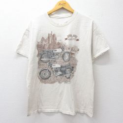 XL★古着 半袖 ビンテージ Tシャツ メンズ 90年代 90s バイク クルーネック 薄ベージュ 26apr08