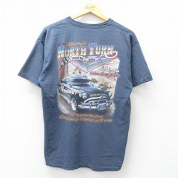 L★古着 半袖 ビンテージ Tシャツ メンズ 00年代 00s レーシングカー NORTH TURN コットン クルーネック 紺 26apr08
