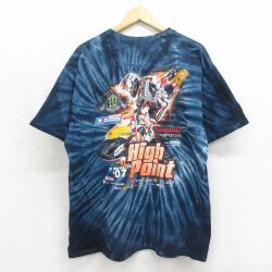 XL★古着 半袖 ビンテージ Tシャツ メンズ 00年代 00s モトクロスバイク 大きいサイズ コットン クルーネック ネイビー タイダイ 26may27