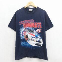 M★古着 半袖 ビンテージ Tシャツ メンズ 90年代 90s NASCAR マークマーティン USA製 クルーネック ネイビー 26may27