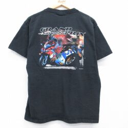 フルーツオブザルーム 00s 半袖Tシャツ GRAND MOTORING PRIXバイク ブラック メンズL相当 | 古着