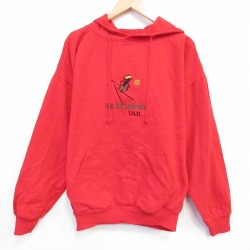 XL★古着 WEK 長袖 スウェット パーカー メンズ 90年代 90s VAIL 刺繍 大きいサイズ コットン USA製 赤 25nov11