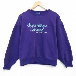 XL★古着 長袖 スウェット メンズ 90年代 90s ミシガン 刺繍 クルーネック USA製 紫 25nov11