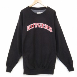 XL★古着 STEVE&BARRYS 長袖 スウェット メンズ ラトガーズ 刺繍 大きいサイズ ロング丈 クルーネック 黒 25nov11
