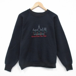 M★古着 フルーツオブザルーム 長袖 スウェット メンズ 90年代 90s ニューヨークセントラルパーク 刺繍 ラグラン クルーネック USA製 黒 26jan26