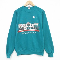 L★古着 長袖 スウェット メンズ 90年代 90s MEADVILLE クルーネック USA製 青緑 26jan26