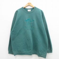 XL★古着 長袖 スウェット メンズ 00年代 00s ラスベガス ヤシの木 大きいサイズ 刺繍 クルーネック 緑系 グリーン 24feb03 中古 スエット トレーナー トップス