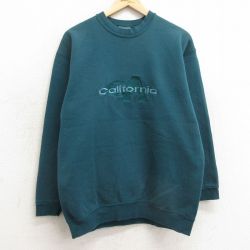 M★古着 オニータ ONEITA 長袖 スウェット メンズ 90年代 90s カルフォルニア 刺繍 クルーネック USA製 緑系 グリーン 24feb03 中古 スエット トレーナー トップス
