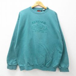 XL★古着 TODAYS NEWS 長袖 スウェット メンズ 90年代 90s ビンテージ 大きいサイズ コットン クルーネック 青緑 24feb12 中古 スエット トレーナー トップス