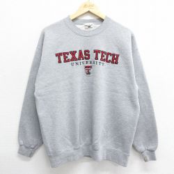 L★古着 長袖 スウェット メンズ 00年代 00s テキサステック 大学 刺繍 クルーネック グレー 霜降り 24feb06 中古 スエット トレーナー トップス