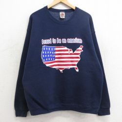 XL★古着 フルーツオブザルーム 長袖 スウェット メンズ 00年代 00s 星条旗 アメリカン クルーネック 紺 ネイビー 24apr22 中古 スエット トレーナー トップス