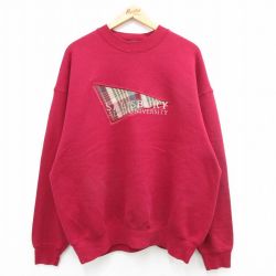 XL★古着 長袖 スウェット メンズ ソールズベリー 大学 大きいサイズ クルーネック 赤系 レッド 24apr25 中古 スエット トレーナー トップス
