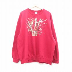 XL★古着 ジャージーズ 長袖 スウェット メンズ 00年代 00s 鳥 大きいサイズ クルーネック 赤 レッド 24apr26 中古 スエット トレーナー トップス