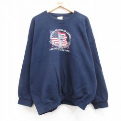 XL★古着 長袖 スウェット メンズ 00年代 00s 星条旗 ビル 大きいサイズ クルーネック 紺 ネイビー 24may08 中古 スエット トレーナー トップス