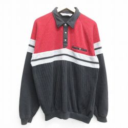 XL★古着 長袖 スウェット メンズ 00年代 00s 胸ポケット付き 襟付き ラグラン 黒他 ブラック 24may11 中古 スエット トレーナー トップス