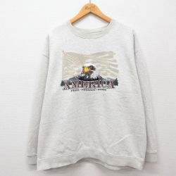 【50%OFF】XL★古着 長袖 スウェット メンズ ワシ 星条旗 大きいサイズ クルーネック 薄グレー 霜降り 24aug26 中古 スエット トレーナー トップス