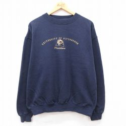 XL★古着 長袖 スウェット メンズ 00年代 00s ピッツバーグ大学 パンサーズ 刺繍 大きいサイズ クルーネック 紺 ネイビー 24aug29 中古 スエット トレーナー トップス