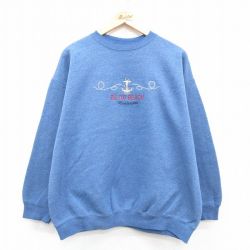 XL★古着 長袖 スウェット メンズ 90年代 90s ビロクシビーチ イカリ クルーネック USA製 薄紺 ネイビー 霜降り 24aug30 中古 スエット トレーナー トップス