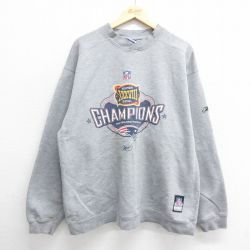 【50%OFF】XL★古着 リーボック REEBOK 長袖 スウェット メンズ 00年代 00s NFL ニューイングランドペイトリオッツ 大きいサイズ クルーネック グレー 霜降り アメフト スーパーボウル 24aug31 中古 スエット トレーナー トップス