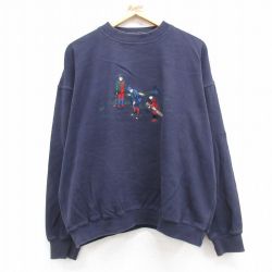 XL★古着 長袖 スウェット メンズ 00年代 00s ゴルフ 刺繍 大きいサイズ コットン クルーネック 紺 ネイビー 24sep02 中古 スエット トレーナー トップス