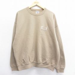 XL★古着 ジャージーズ 長袖 スウェット メンズ 00年代 00s クマ 大きいサイズ クルーネック ベージュ カーキ 24sep03 中古 スエット トレーナー トップス