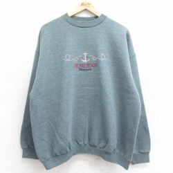 XL★古着 TULTEX 長袖 スウェット メンズ 90年代 90s イカリ DELRAY BEACH 刺繍 大きいサイズ クルーネック USA製 緑系 グリーン 霜降り 24sep04 中古 スエット トレーナー トップス