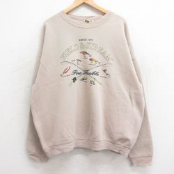 XL★古着 長袖 スウェット メンズ 90年代 90s 釣り ルアー 大きいサイズ クルーネック USA製 ベージュ カーキ 24sep04 中古 スエット トレーナー トップス