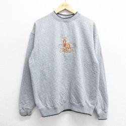 XL★古着 長袖 スウェット メンズ 00年代 00s シカ 刺繍 クルーネック グレー他 霜降り 24sep05 中古 スエット トレーナー トップス
