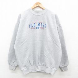 XL★古着 長袖 スウェット メンズ 00年代 00s フットボール OLE MISS 刺繍 クルーネック グレー 霜降り 24sep06 中古 スエット トレーナー トップス