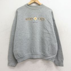 XL★古着 フルーツオブザルーム 長袖 スウェット メンズ 00年代 00s OCEAN CITY クルーネック グレー 霜降り 24sep06 中古 スエット トレーナー トップス